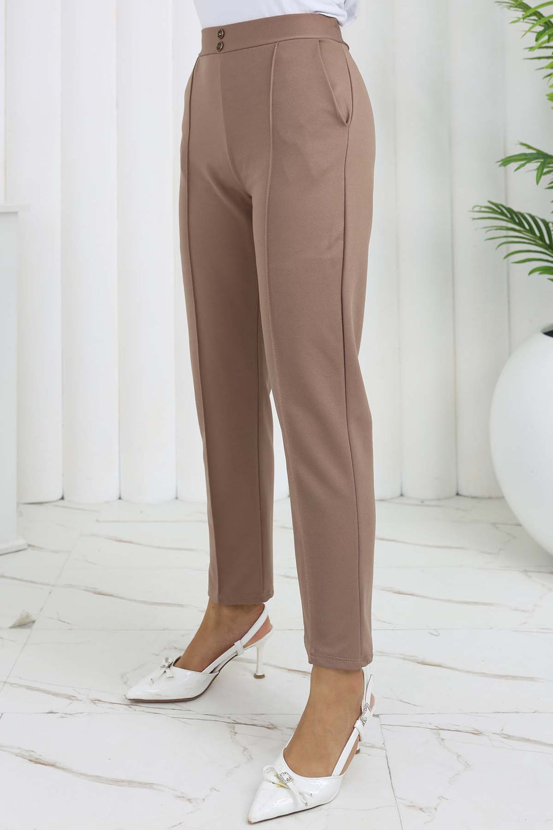 BNG Women Double Button Detailed Carrot Pants with Pockets Mink 3045 - Puteaux