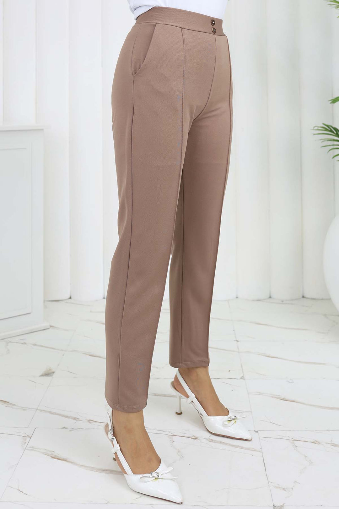 BNG Women Double Button Detailed Carrot Pants with Pockets Mink 3045 - Puteaux