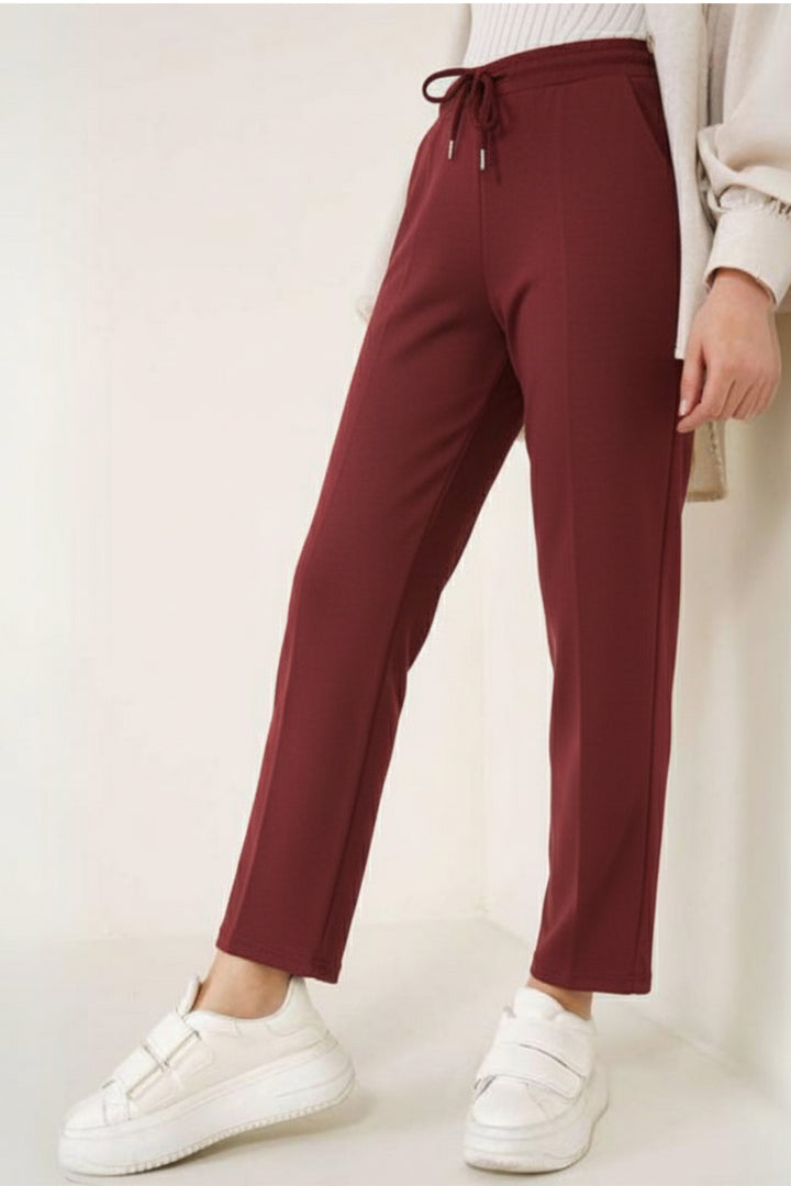 BNG Women Detailed Waist Elasticated Belt Trousers Bordeaux - Lake Forest