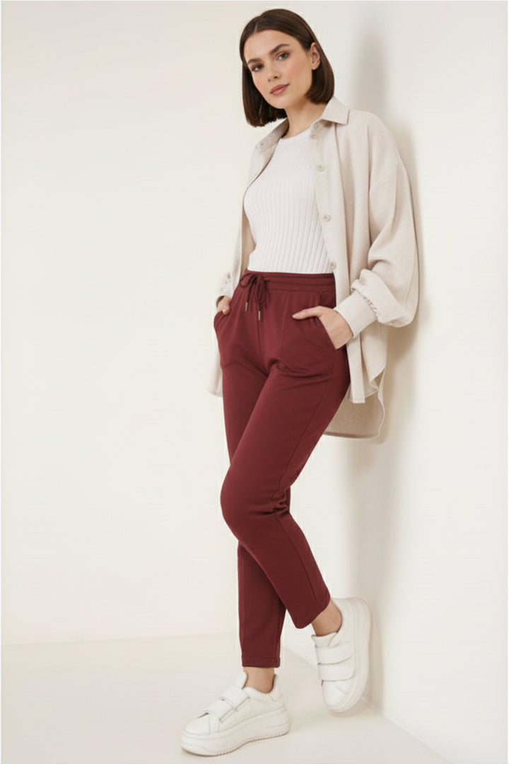 BNG Women Detailed Waist Elasticated Belt Trousers Bordeaux - Lake Forest
