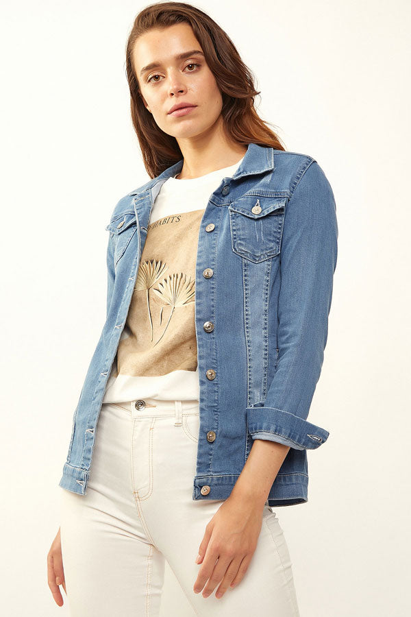 BGD Women Pocketed Denim Jacket - Blue - Eastvale