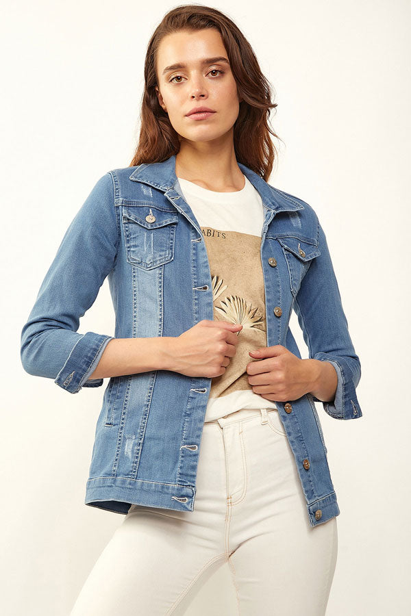 BGD Women Pocketed Denim Jacket - Blue - Eastvale