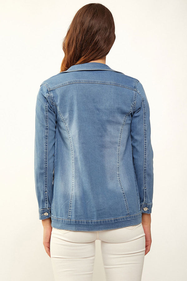BGD Women Pocketed Denim Jacket - Blue - Eastvale