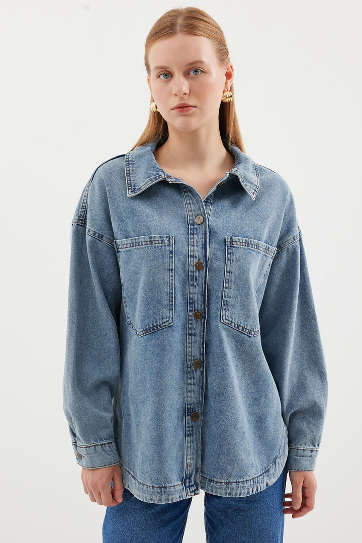 BGD Women Pocketed Denim Jacket - Ice Blue - Velsen-Zuid
