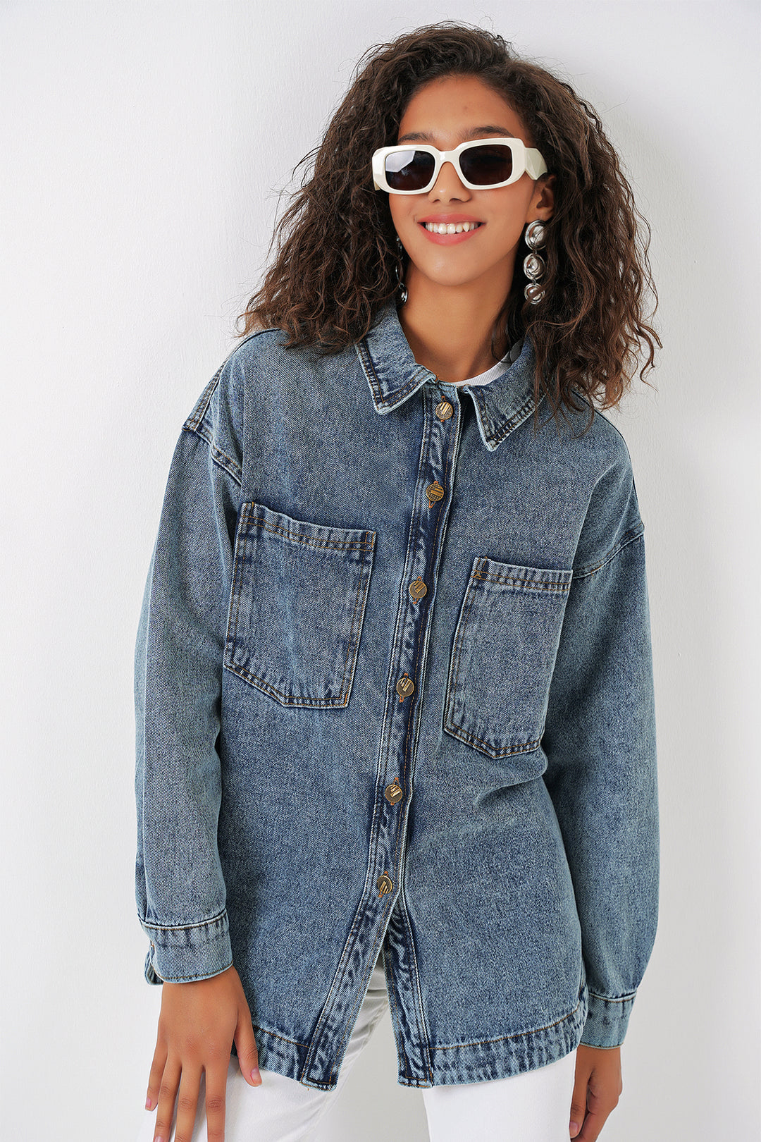 BGD Women Boyfriend Jean Shirt - Blue - Wismar