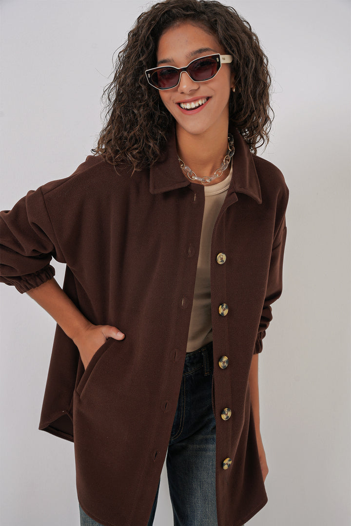 BGD Women Pocket Oversized Shirt - C. Brown - Papenburg