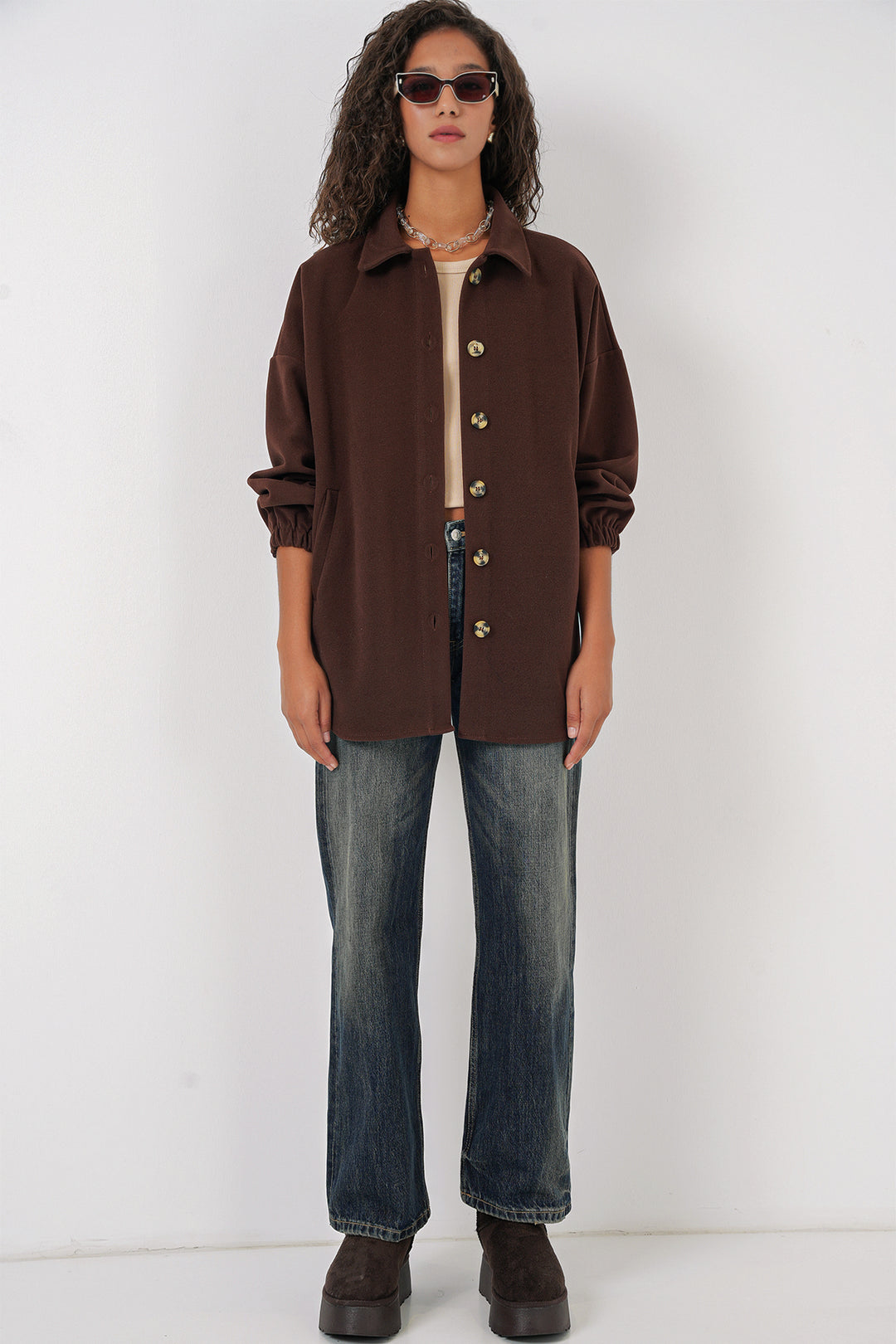 BGD Women Pocket Oversized Shirt - C. Brown - Papenburg