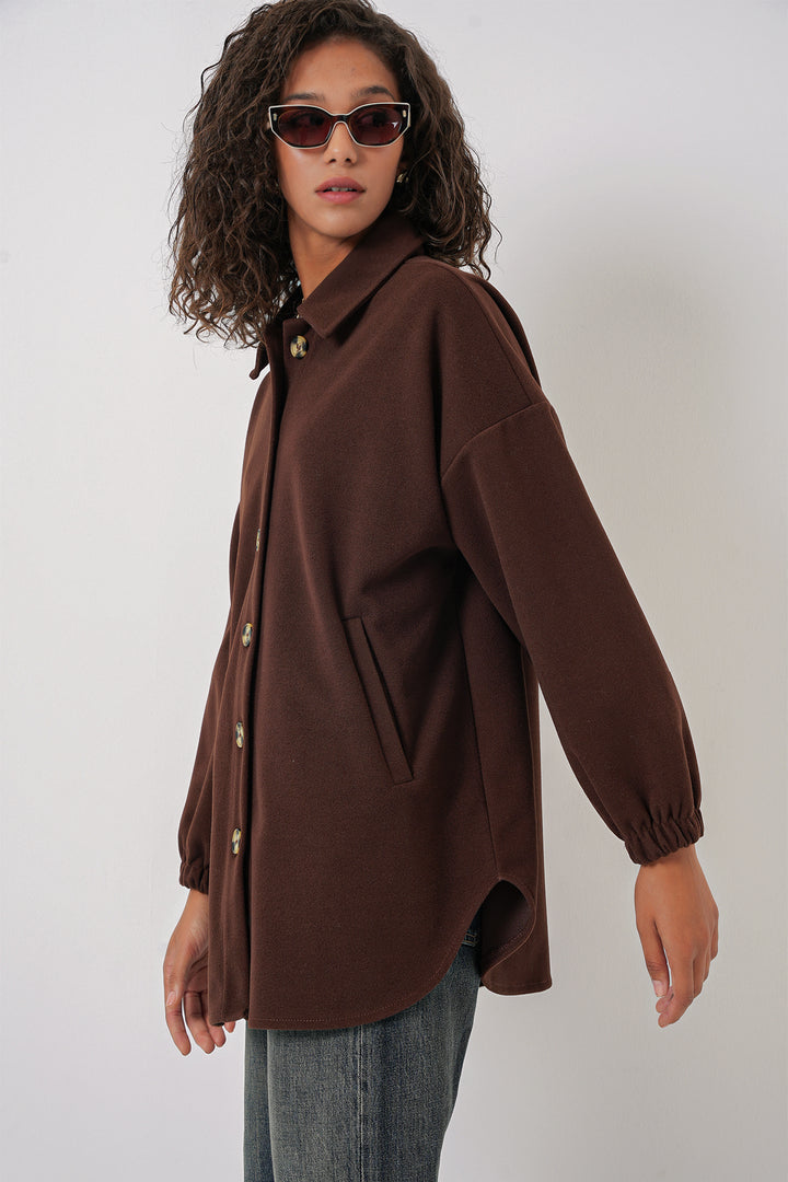 BGD Women Pocket Oversized Shirt - C. Brown - Papenburg