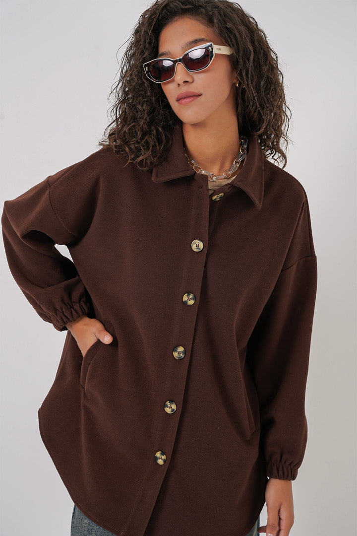 BGD Women Pocket Oversized Shirt - C. Brown - Papenburg