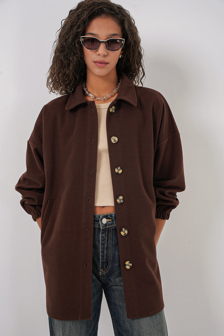 BGD Women Pocket Oversized Shirt - C. Brown - Papenburg