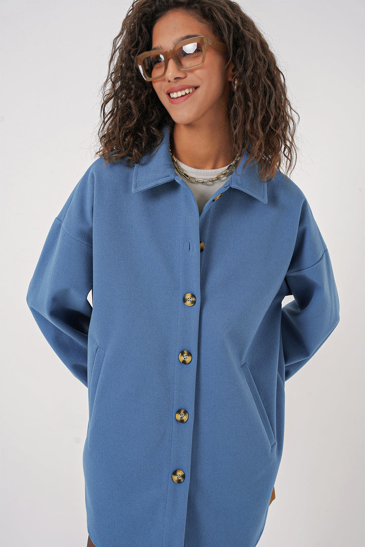 BGD Women Pocket Oversized Shirt - Indigo - Halifax