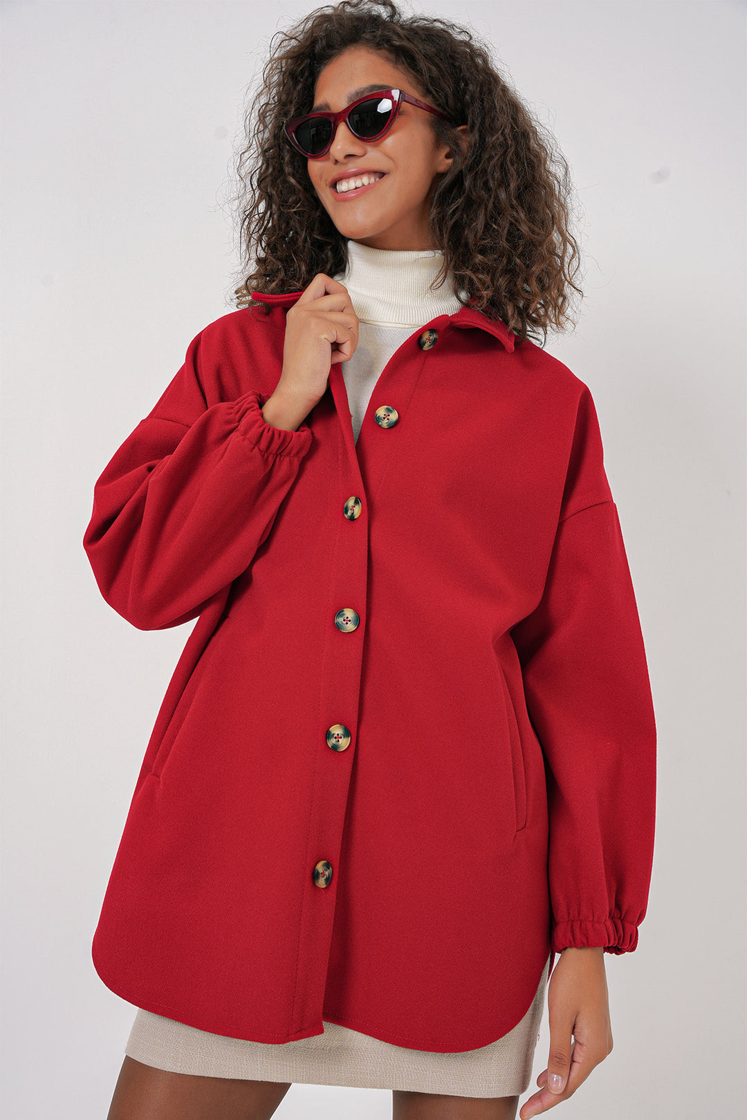 BGD Women Pocket Oversized Shirt - Red - Tupelo