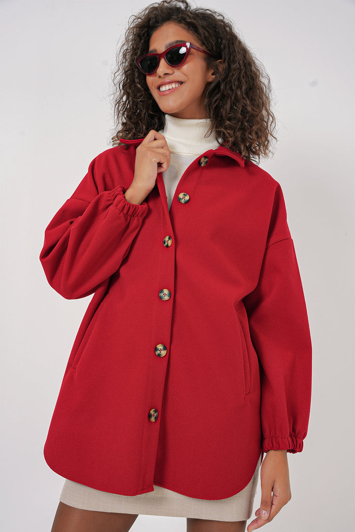BGD Women Pocket Oversized Shirt - Red - Tupelo