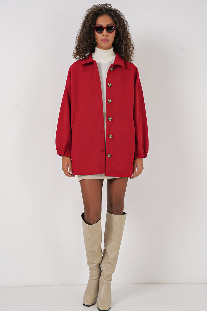 BGD Women Pocket Oversized Shirt - Red - Tupelo