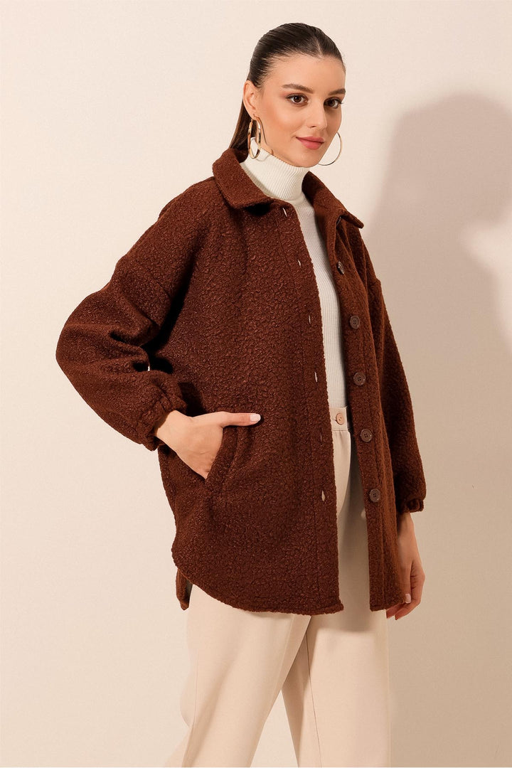 BGD Women Wool Blend Boucle Jacket - Brown - Avondale