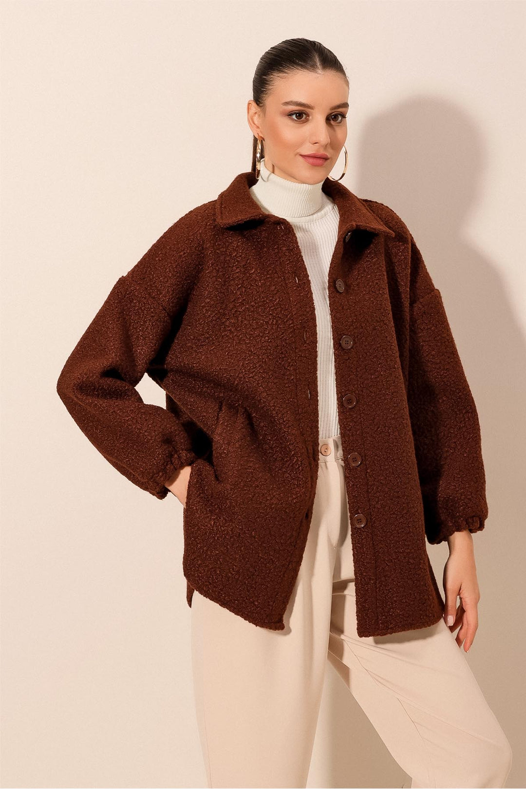 BGD Women Wool Blend Boucle Jacket - Brown - Avondale