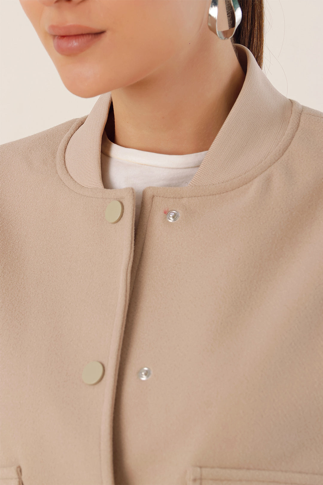 BGD Women Double Pocket Bomber Jacket - Beige - Haguenau