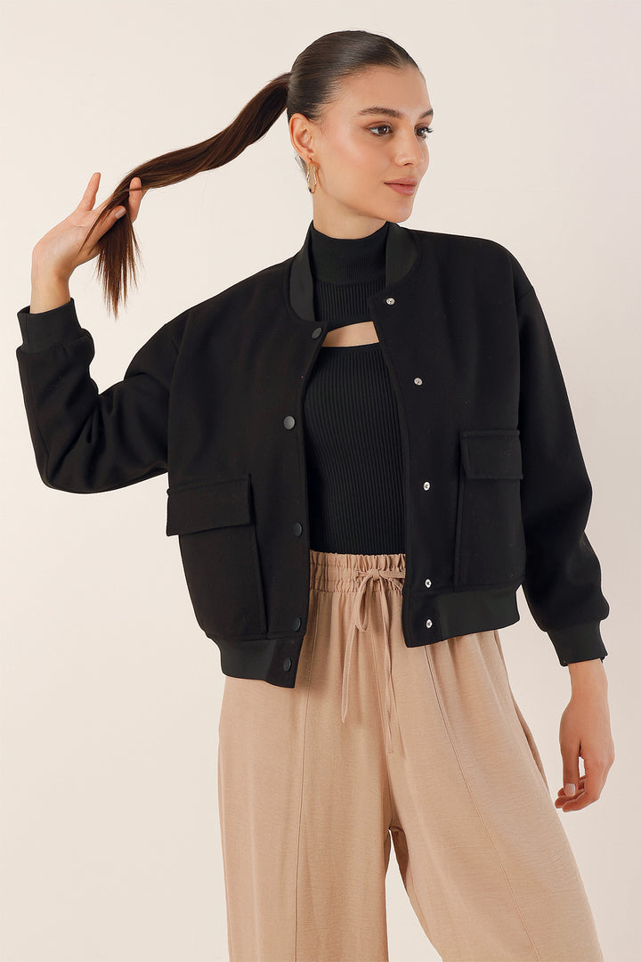 BGD Women Double Pocket Bomber Jacket - Black - Athis-Mons
