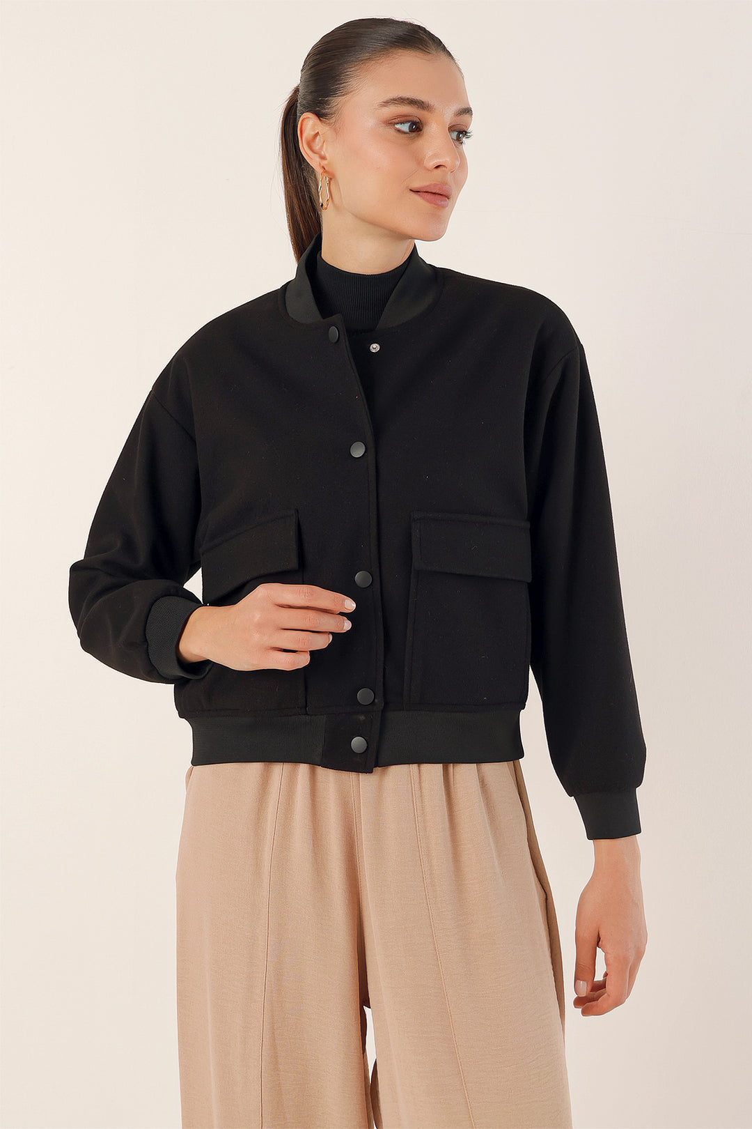 BGD Women Double Pocket Bomber Jacket - Black - Athis-Mons