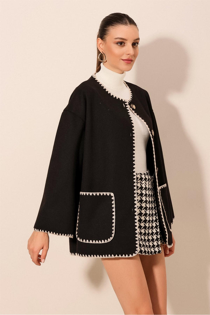 BGD Women Boyfriend Embroidered Coat - Black - Brentwood
