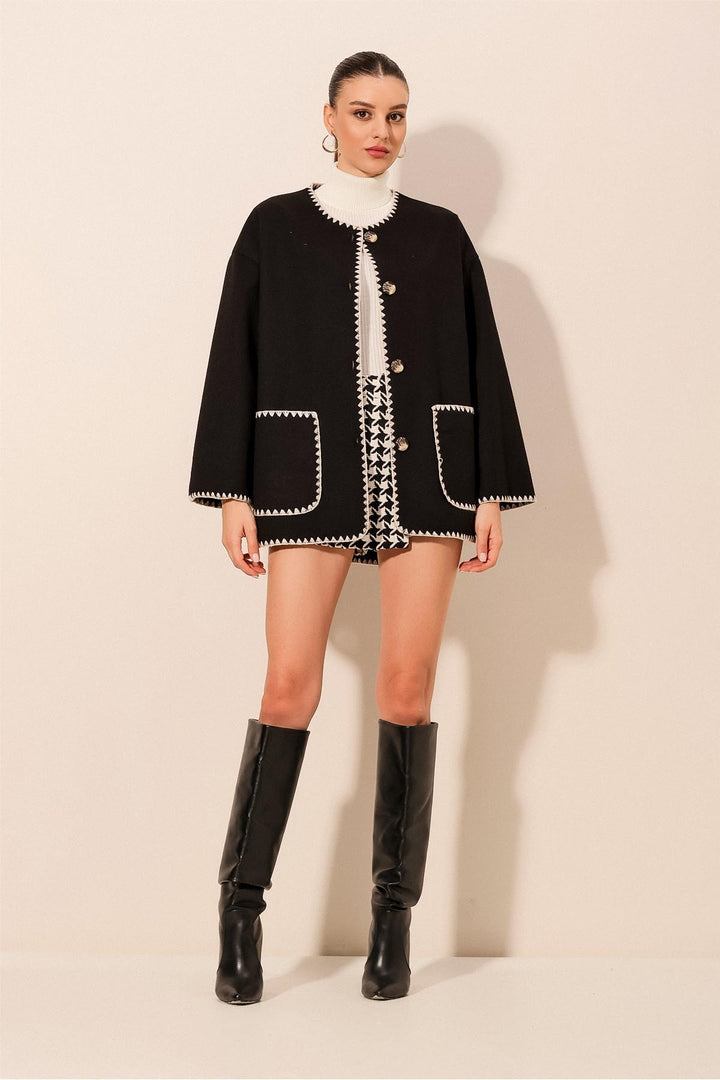 BGD Women Boyfriend Embroidered Coat - Black - Brentwood