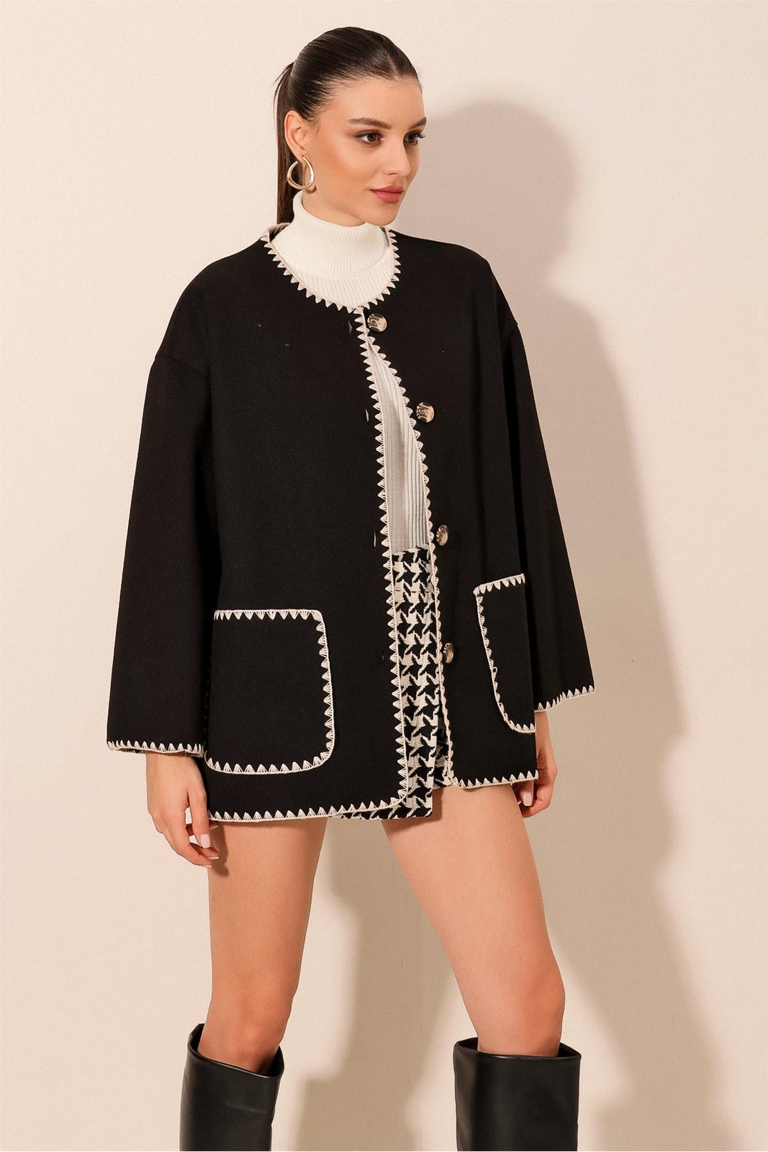 BGD Women Boyfriend Embroidered Coat - Black - Brentwood