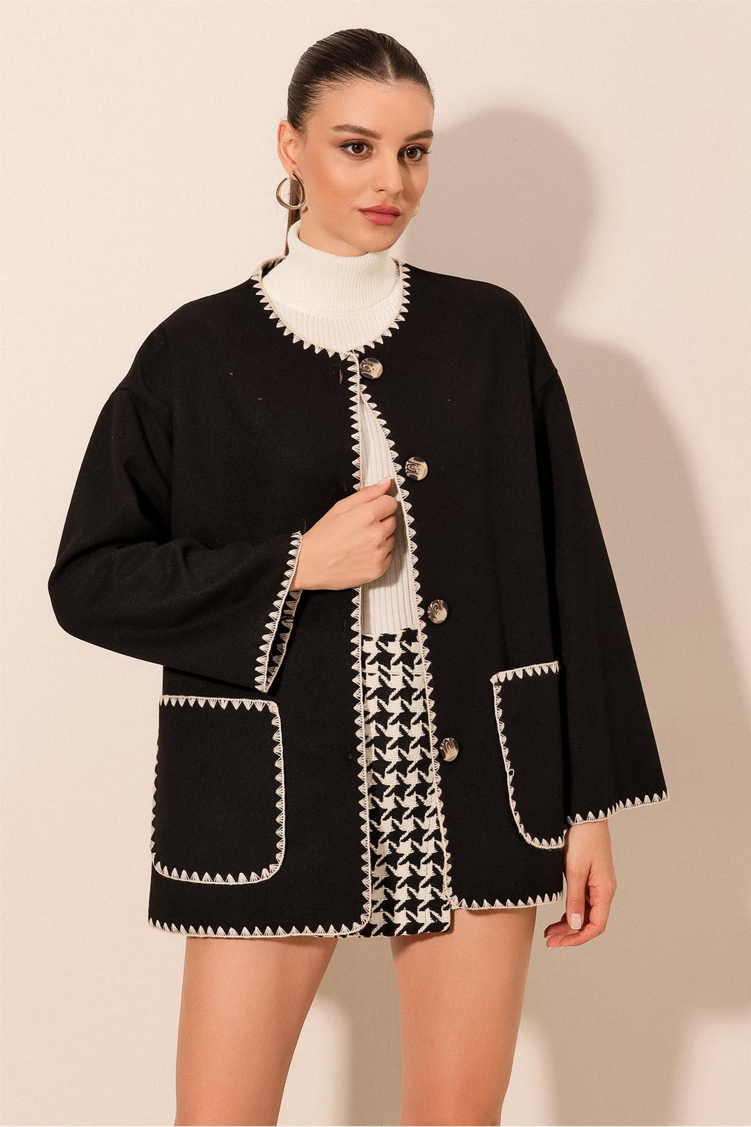 BGD Women Boyfriend Embroidered Coat - Black - Brentwood