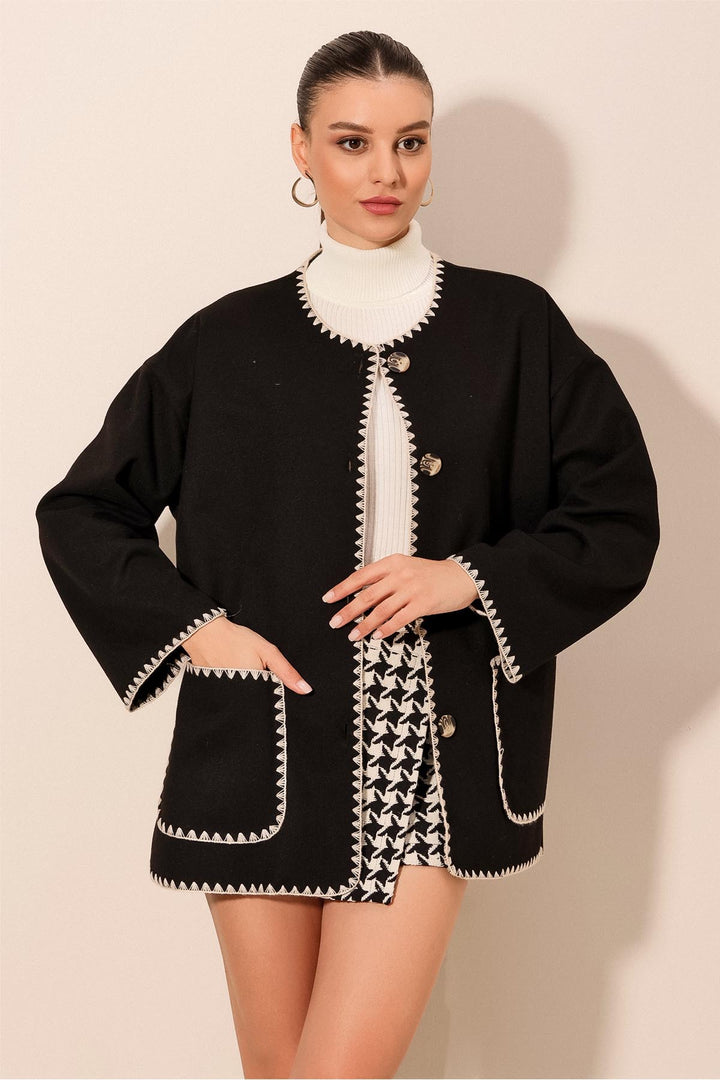 BGD Women Boyfriend Embroidered Coat - Black - Brentwood