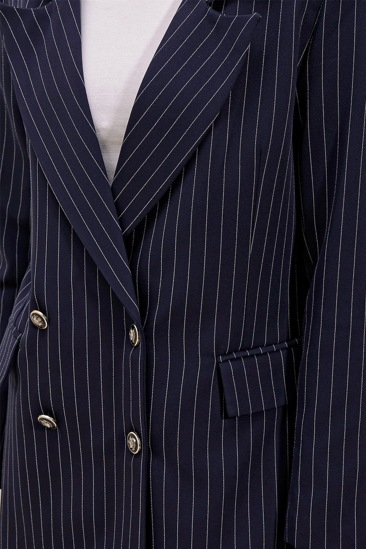 BGD Women Kadın Lacivert Çift Düğmeli Çizgili Blazer Ceket 0699 - Hartford