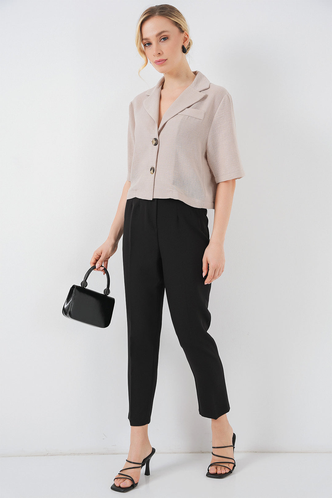 BGD Women Crop Linen Jacket - Beige - Nashville