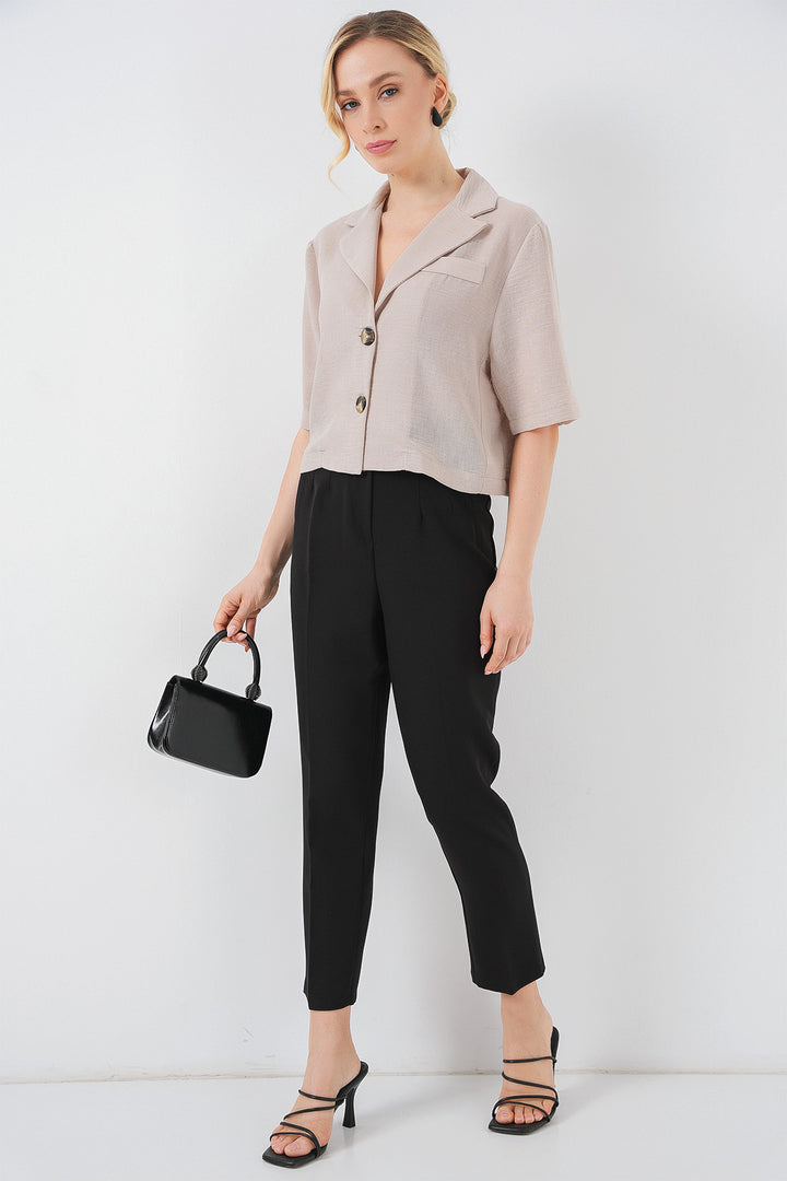 BGD Women Crop Linen Jacket - Beige - Nashville