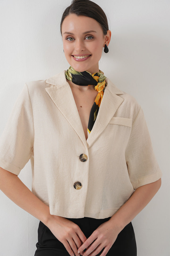 BGD Women Crop Linen Jacket - M. Cream - Sahuayo de Morelos