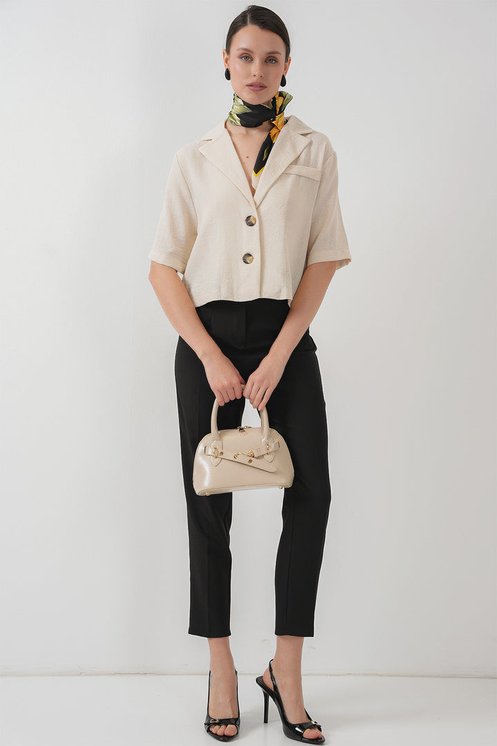 BGD Women Crop Linen Jacket - M. Cream - Sahuayo de Morelos