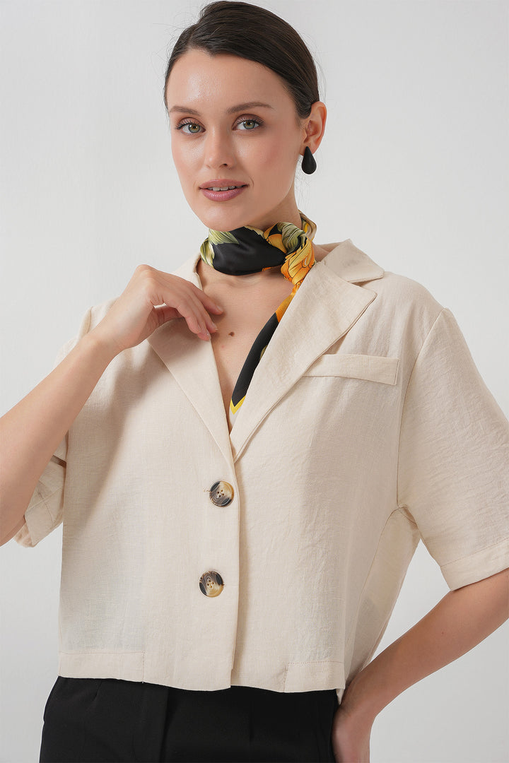 BGD Women Crop Linen Jacket - M. Cream - Sahuayo de Morelos