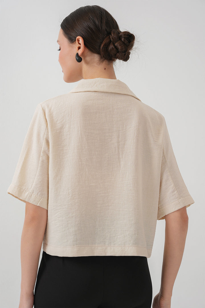 BGD Women Crop Linen Jacket - M. Cream - Sahuayo de Morelos