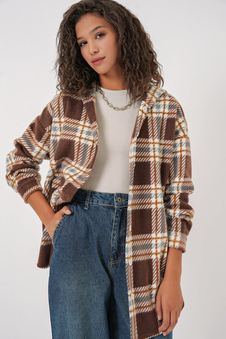 BGD Women Hooded Oversized Shirt - C. Brown - Waipahu