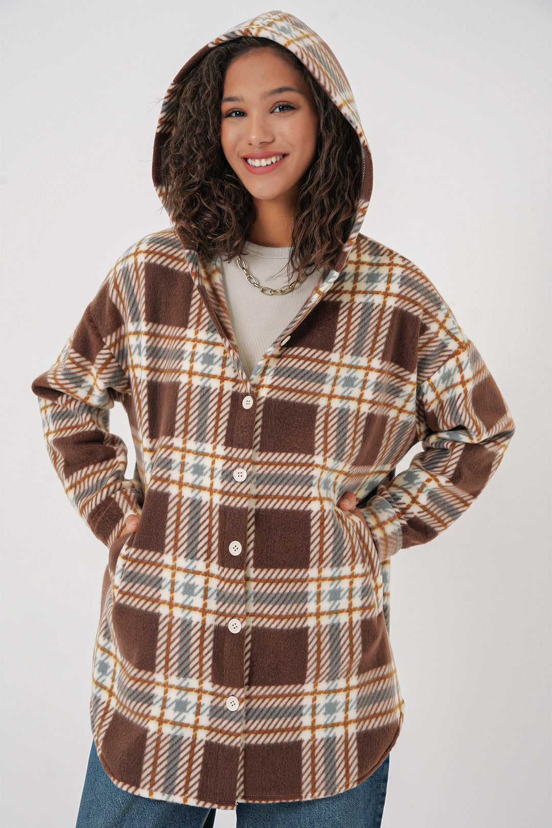 BGD Women Hooded Oversized Shirt - C. Brown - Waipahu