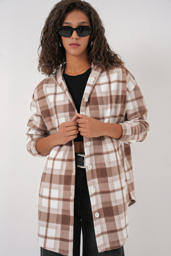BGD Women Hooded Oversized Shirt - Brown - Norwalk