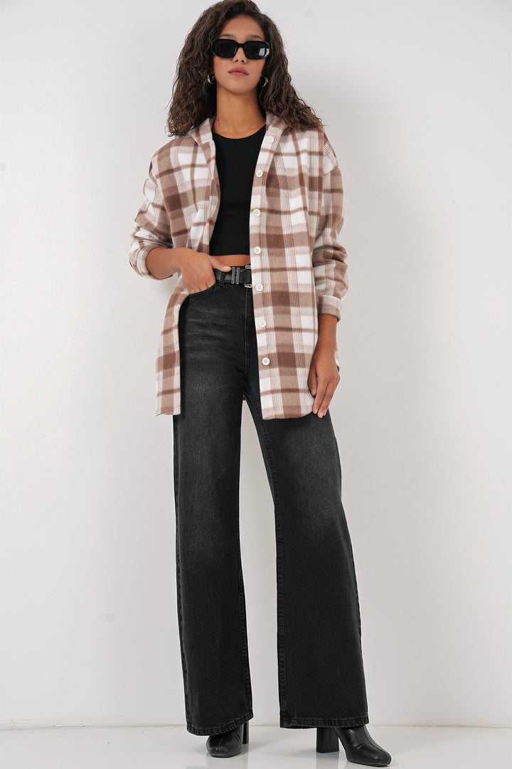 BGD Women Hooded Oversized Shirt - Brown - Norwalk