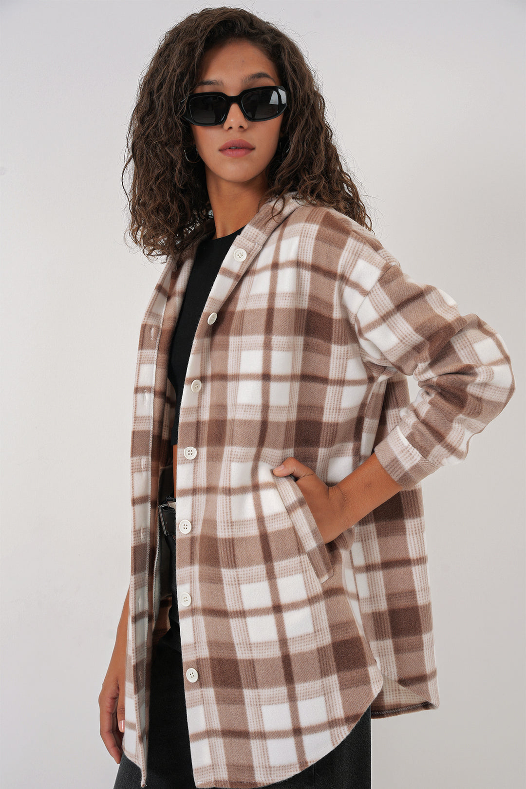 BGD Women Hooded Oversized Shirt - Brown - Norwalk