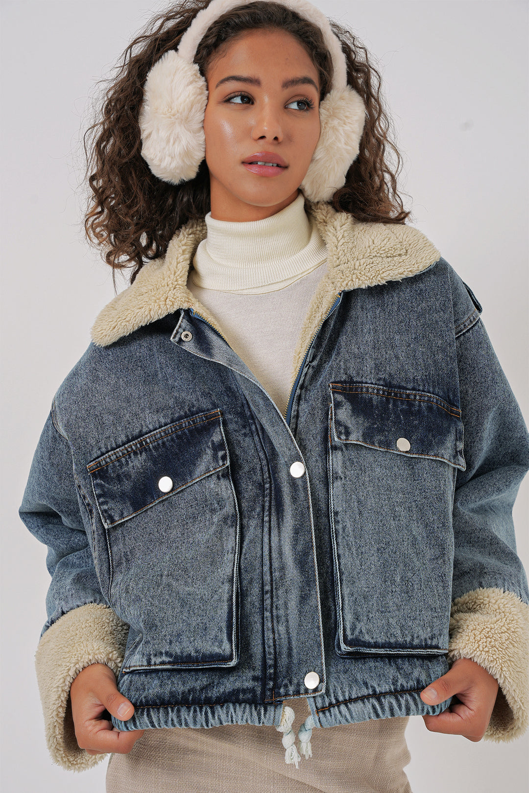 BGD Women Fur-Lined Denim Jacket - Blue - Johns Creek