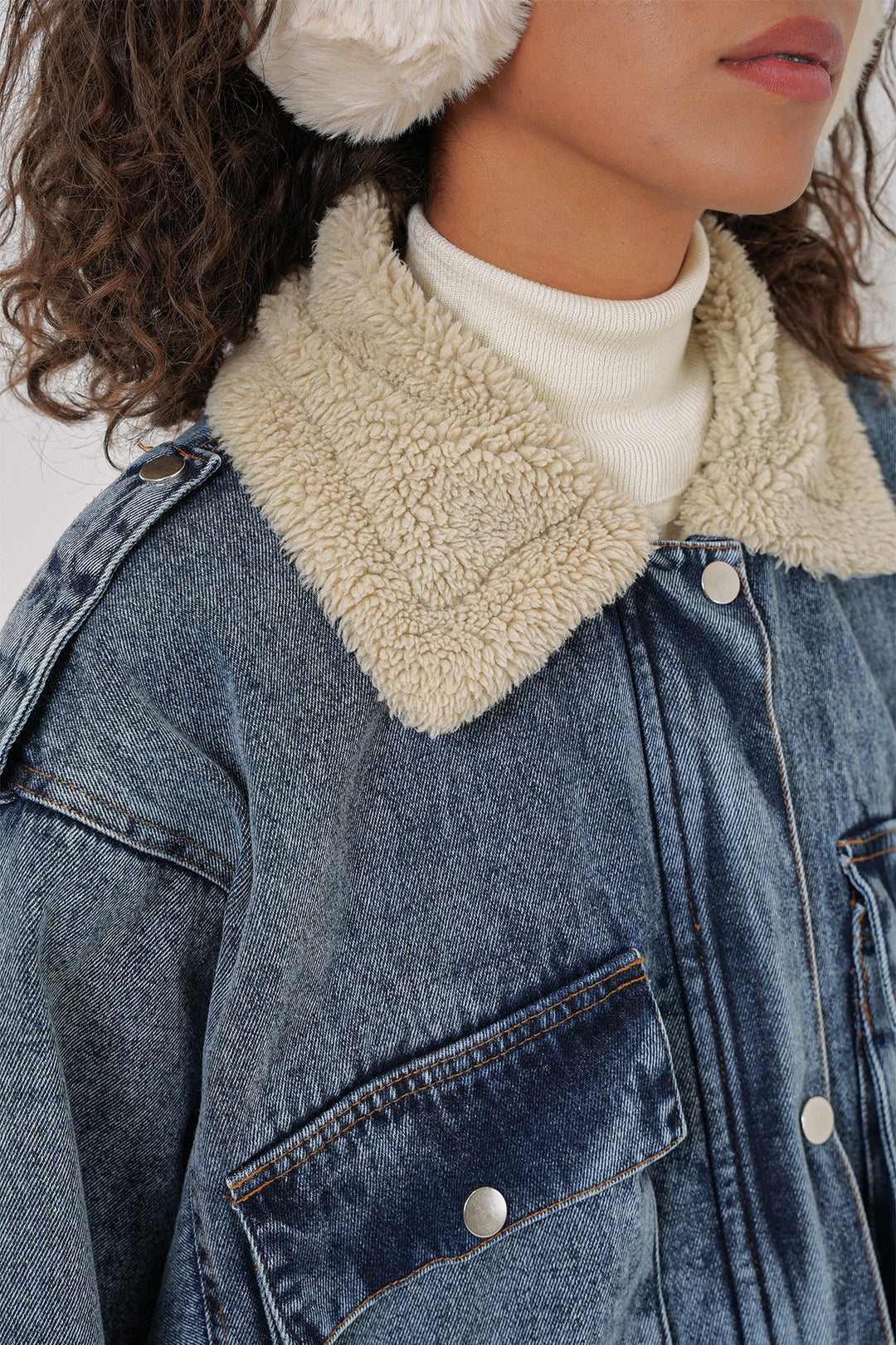 BGD Women Fur-Lined Denim Jacket - Blue - Johns Creek
