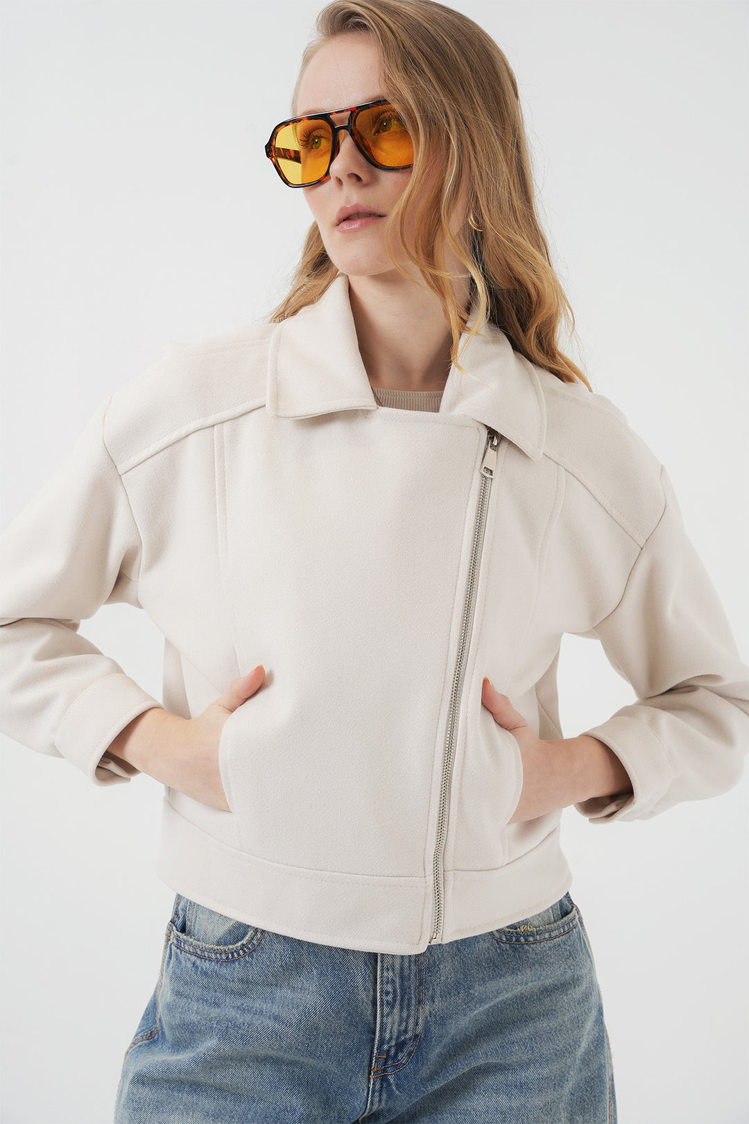 BGD Women Women's Short Wool Blend Coat - Ecru - Béziers