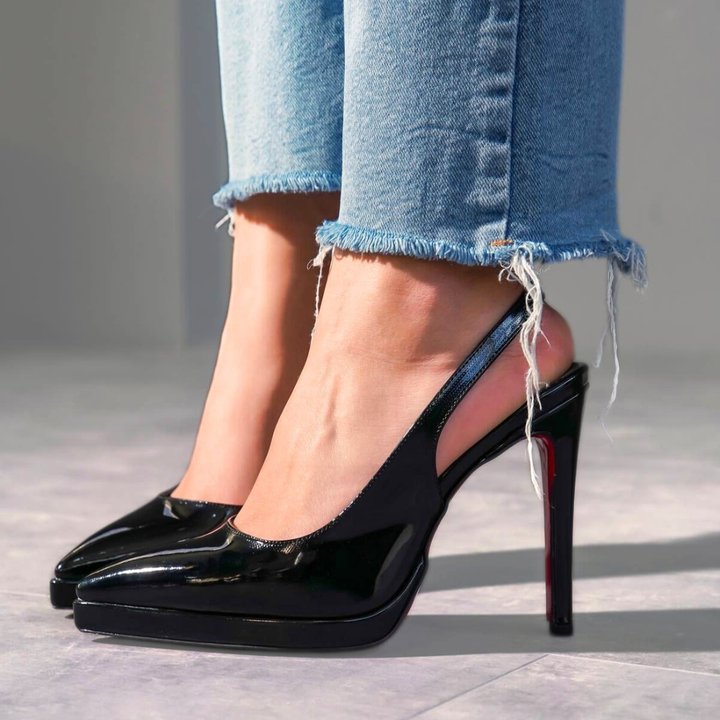 DSM Tilda Black Patent Leather Low Platform Heeled Women's Shoe - Ciudad de Atlixco