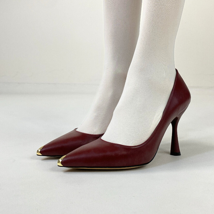 DSM Piya Stiletto Gold Nose Detailed Burgundy Leather Women's Shoes - Ciudad Mante