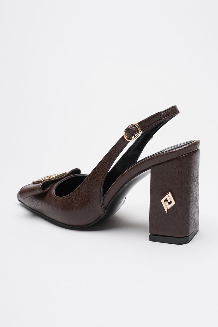DSM Stevin Coffee Skin Gold Buckle Detailed Thick Heel Women's Shoe - Roseville