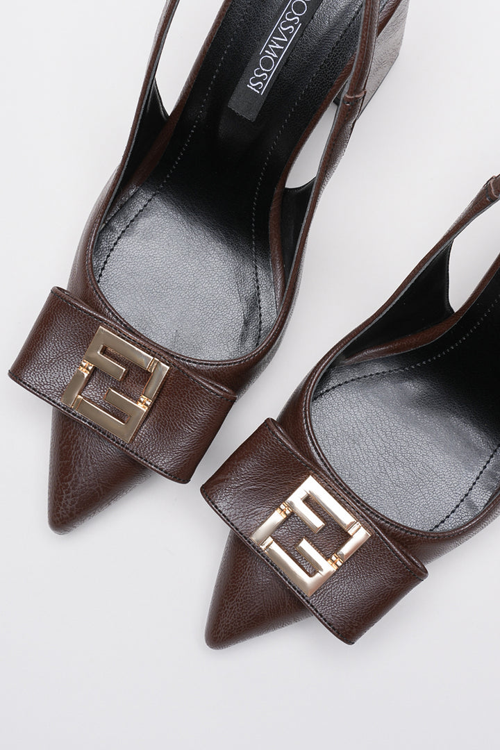 DSM Stevin Coffee Skin Gold Buckle Detailed Thick Heel Women's Shoe - Roseville