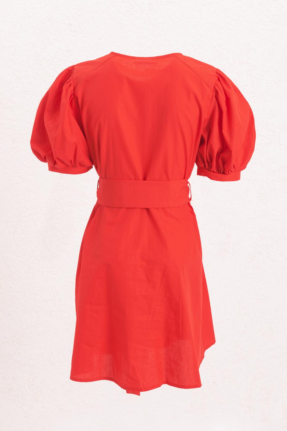 BSL Women 100% Cotton Balloon Sleeve Mini Shirt Dress - Ciudad Nezahualcóyotl