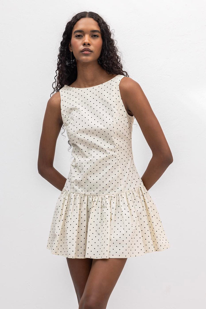 BSL Women %100 Cotton  Büzgülü Mini Elbise - Parker