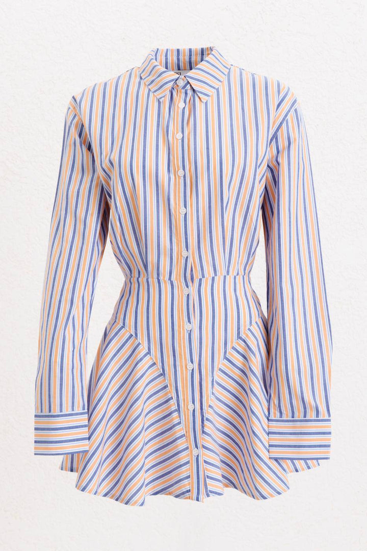 BSL Women 100% Cotton Striped Mini Shirt Dress - Chesterfield